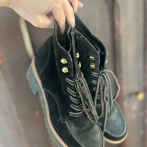 Stylish Black Combat Boots with Gold Accents
